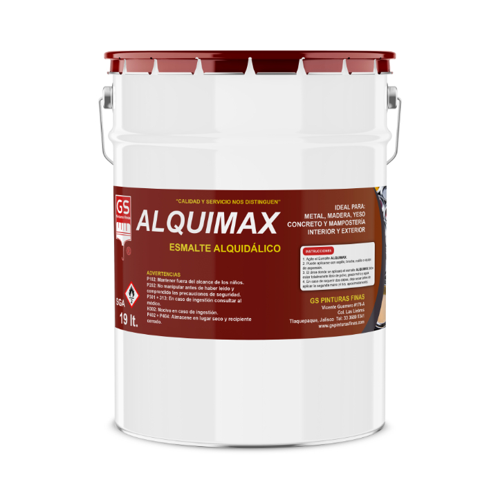 Alquimax Esmalte Alquídálico Secado Rápido en cubeta de 19 litros – GS Pinturas Finas